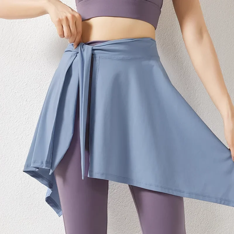 One Piece Strap Wrap Skirt Cover Buttock Slim Elegant All Match Yoga Dance Wear Clothes Black Irregular Tennis Skirts Female