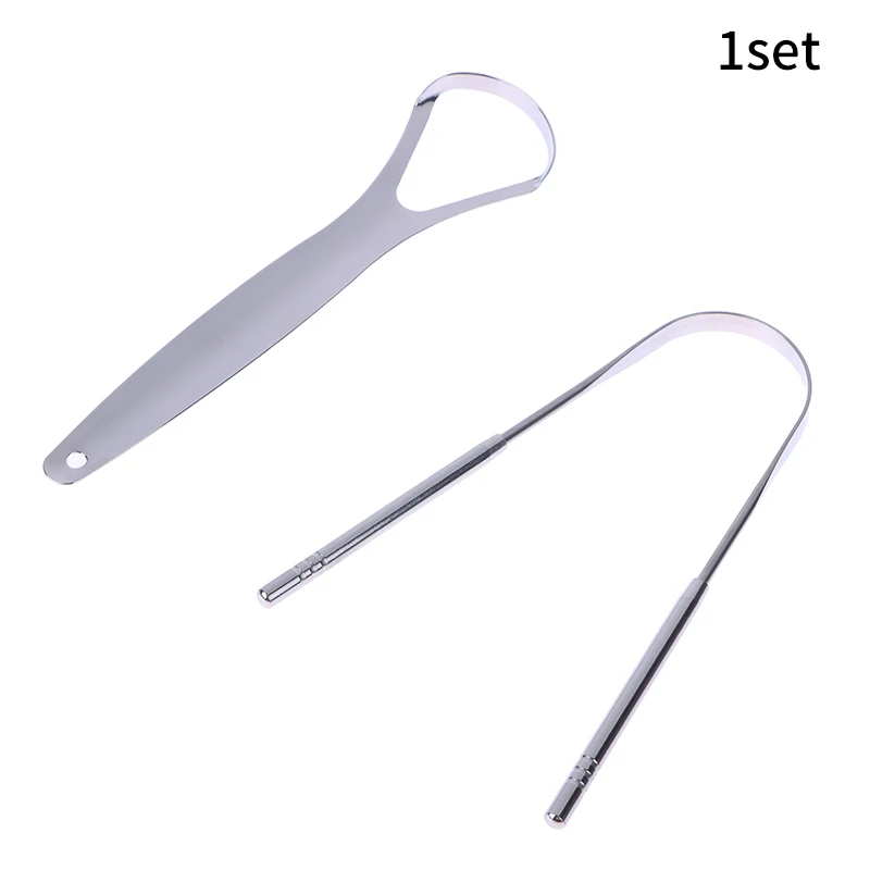 2Pcs Tongue Scraper Stainless Steel Tongue Cleaner Bad Breath Removal Oral Care Tools