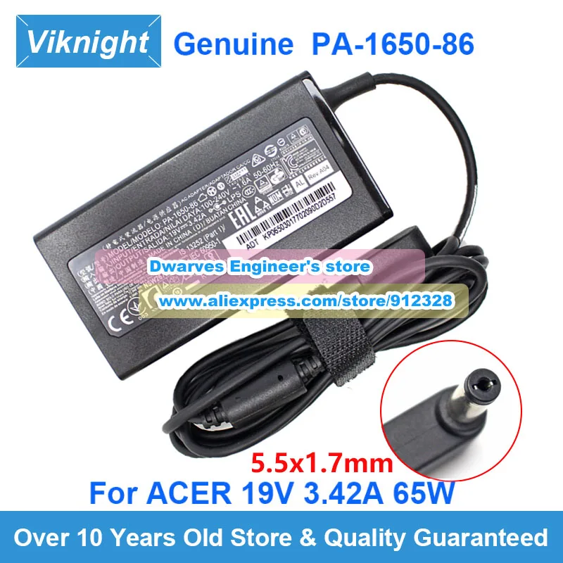 

Genuine 65W PA-1650-86 19V 3.42A AC Adapter Charger For Acer ASPIRE S3 E15 Series PA-1650-69 PA-1650-80 PA-1650-22 PA-1650-02