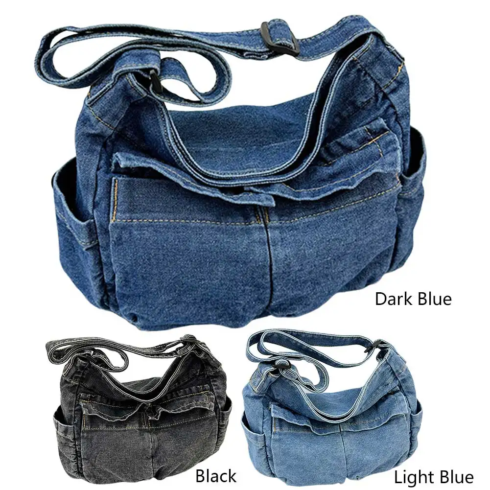 

Women Casual Satchel Bag Large Capacity Denim Square Commuting Bag Adjustable Strap Daily Tote Bag Multifunction Chic Hobo Bag