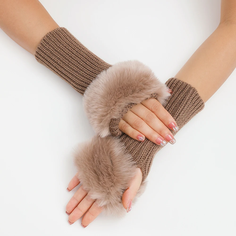 Winter Women Gloves Knitting Faux Wool Mitten Fingerless Glove Sleeves Y2k Hand Warm Arm Wrist Gants Femme Hand Wrist Warmer