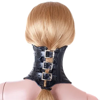 BDSM Cartilage Corset Restraint Unisex Collar Lockable PU Leather Half/Full Face Mask Bondage Slave Fetish Adult Game Sex Toys 3