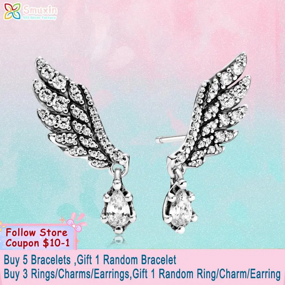

Smuxin 925 Sterling Silver Earring Dangling Angel Wing Stud Earrings Cubic Zirconia Statement Stud Earrings Women Earrings Gift