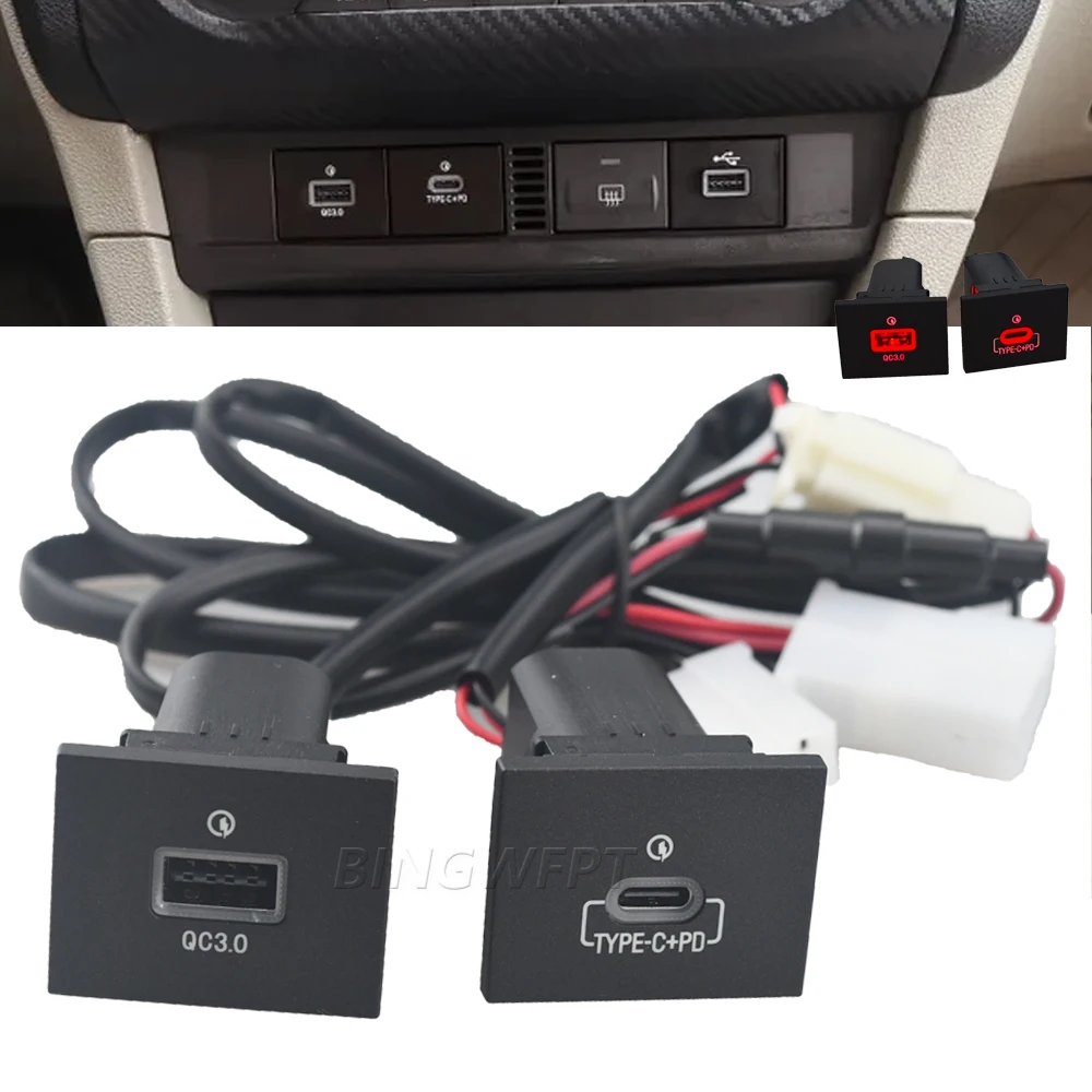 Car Black/Silver USB Charger PD Quick Charge Auto Phone Charging Adapter Button