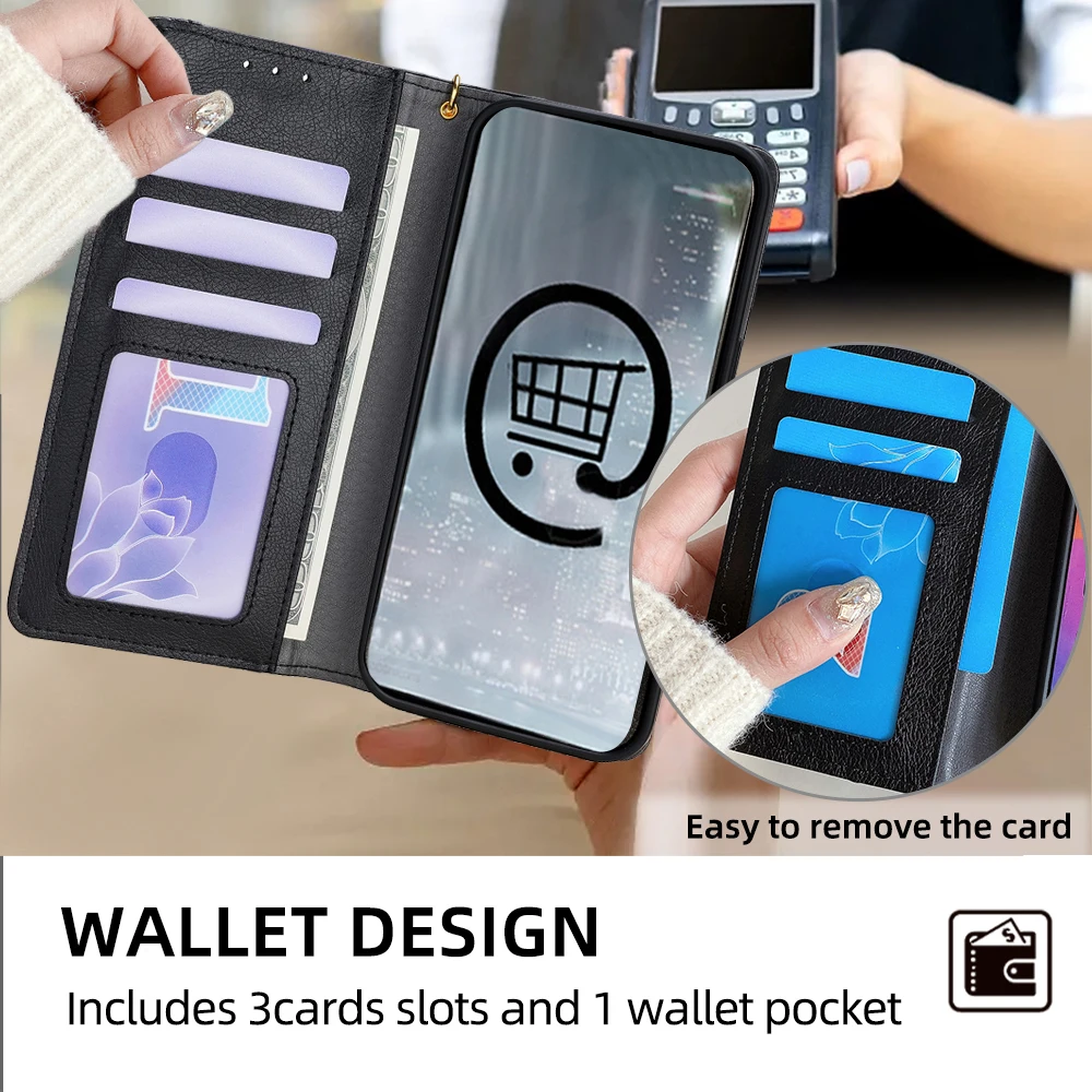 Sleek Leather Flip Case with Zipper Wallet & Fashion Magnet Buckle