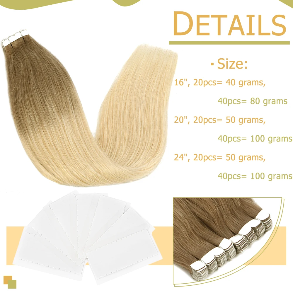 MINI Tape in hair Extensions Human hair Straight Machine Remy European Natural Seamless Skin Weft 10"-20" color mixture 10/20 pcs GOLDENWIGS BEST MINI Tape in hair Extensions Human hair Straight Machine Remy European Natural Seamless Skin Weft 10"-20"