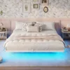 Floating Bed Frame King Size W/ LED Lights, Metal Platform King Bed W/ Heavy Duty Steel Slats & 4 Mattress Slide Stopper, White 2