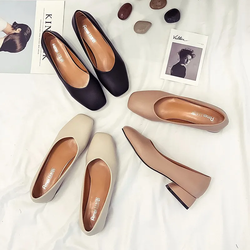 

Женские туфли с закрытым носком, повседневные кроссовки на низком каблуке, с квадратным носком, в стиле ретро, резиновая однотонная обувь, на осень-лето