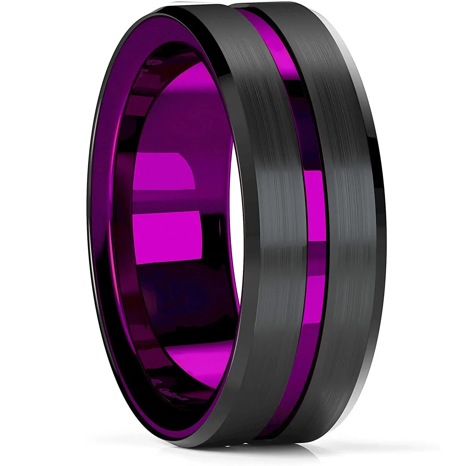 Sleek 8mm Silver Stainless Steel Matte Finish Ring with Beveled Edge – Elegant Unisex Jewelry for Weddings, Parties, and Gifts