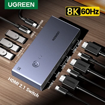 UGREEN 8K 60Hz HDMI KVM Switch USB C USB3.0 KVM Switcher 2 PCs Sharing 1 Monitor,Printer,Keyboard,Mouse Support 3D ,HDR Vision 1