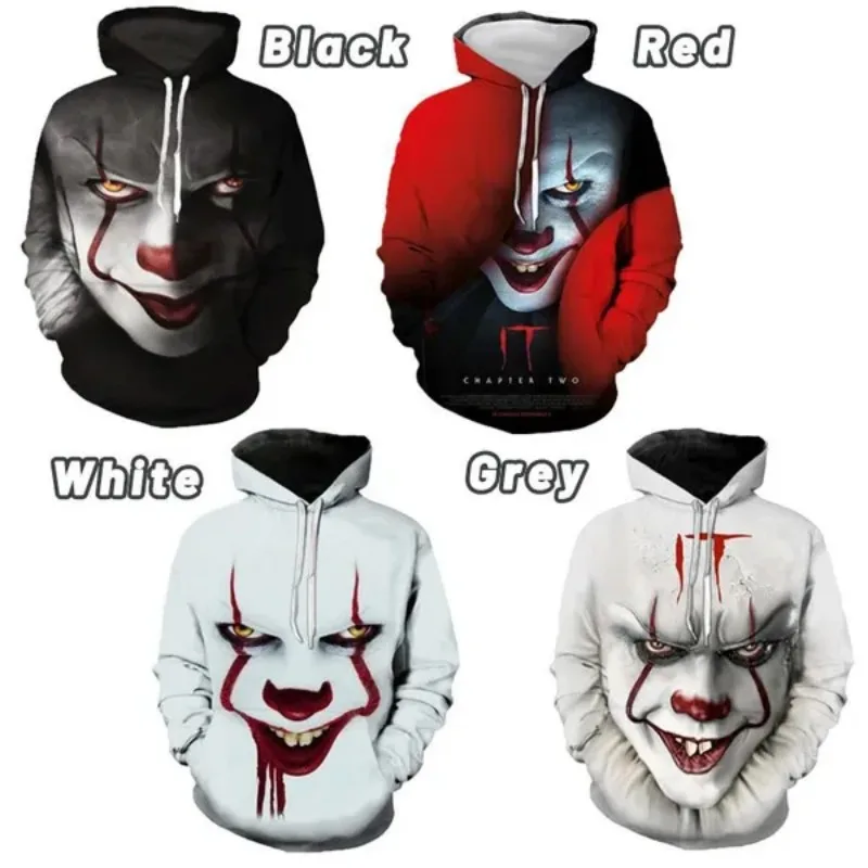 

Men Women Hoodie IT Clown 3D Hoodie Hip Hop Horror Streetwear Hoodie Couples Pullover Long Sleeve Tops Plus Size XS~5XL