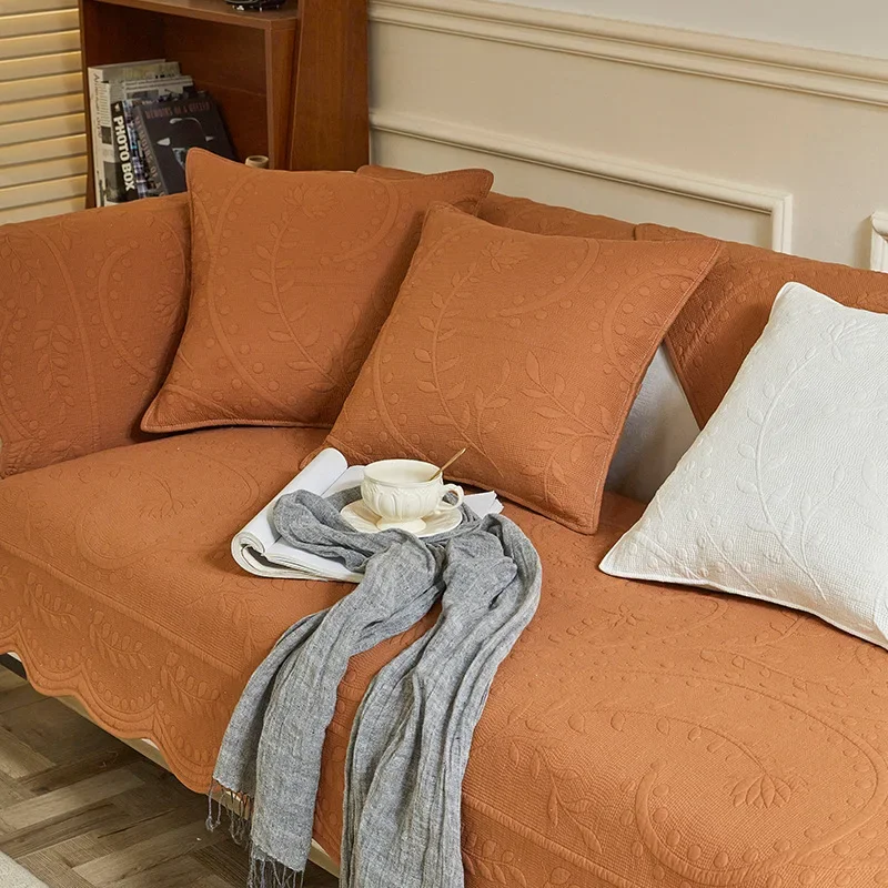 Embroidered Cotton Washed Sofa Cushion Four Seasons Universal Non-slip Cotton Fabric Living Room Sofa Cover 4