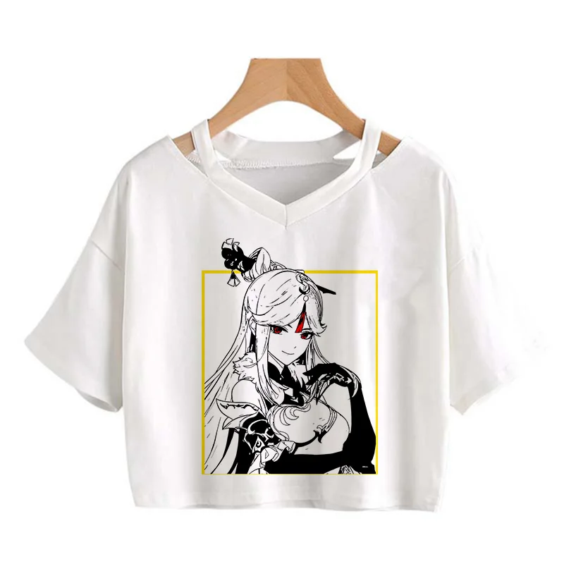 Kawaii Genshin Impact T Shirt Women Game Graphic Tees Kawaii Tops Harajuku Cartoon Hu Tao T-shirt Funny Keqing Female Tshirt tees Tees