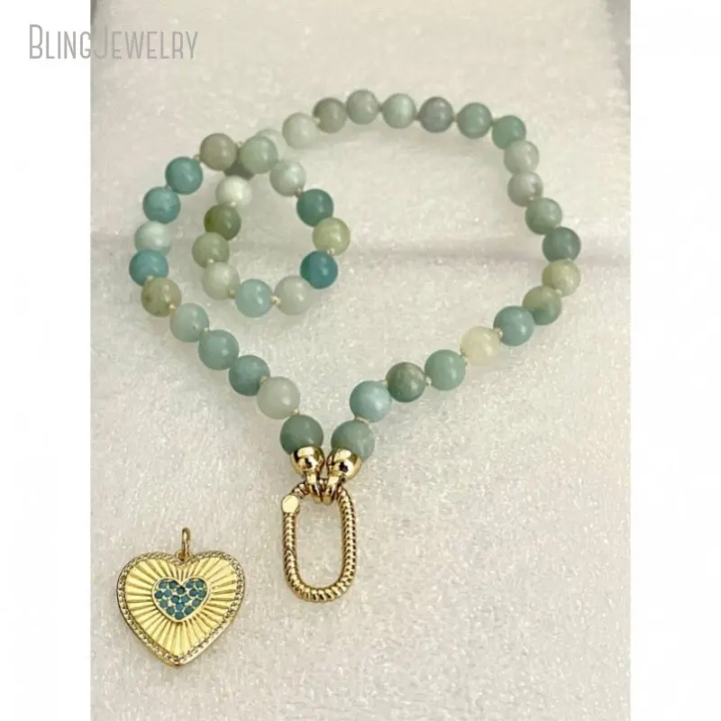 ite Bead Choker Heart Pendant Natural Stone Carabiner Screw Clasp Lock Necklace Women Love Talisman Halloween Gift Jewelry