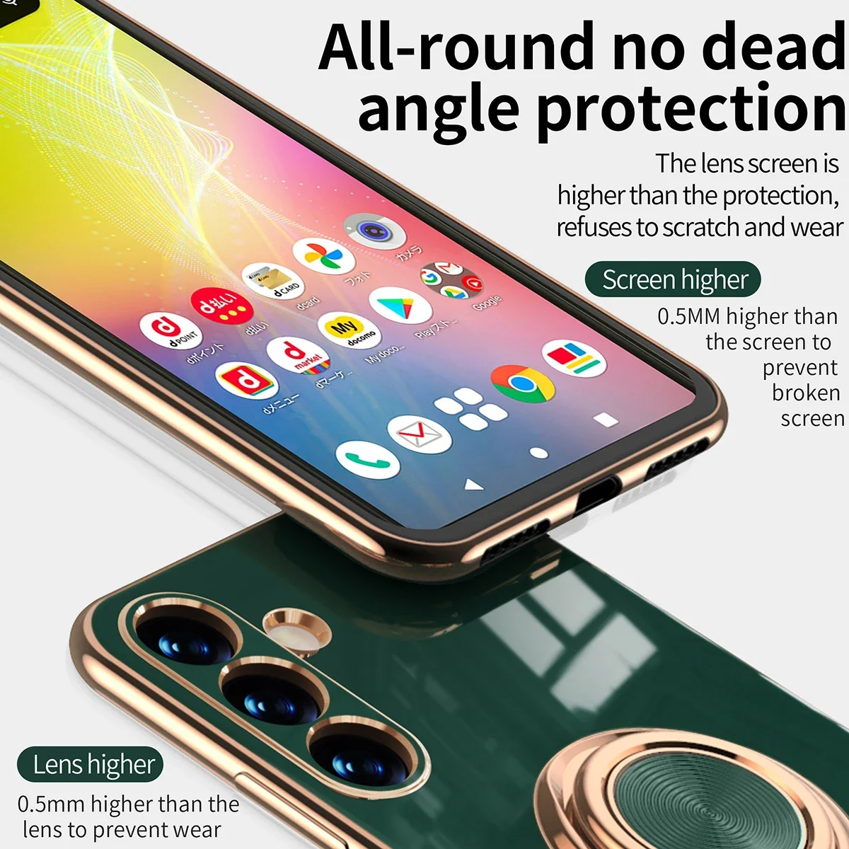 Enhanced Plating Rotation Ring Kickstand Phone Case - Durable Silicone