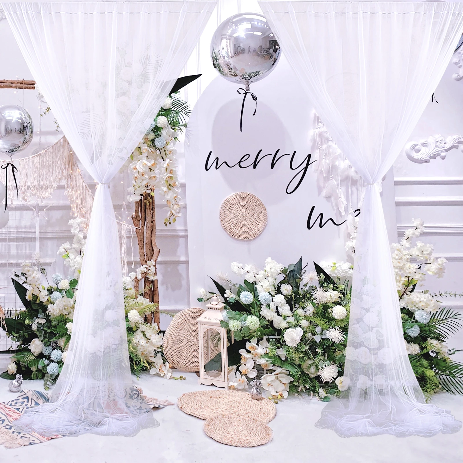 

2pc Wedding Tulle Chiffon Fabric Draping Curtain Wedding Arch Drape Sheer Ceremony Reception Drapery Backdrop Party Curtain