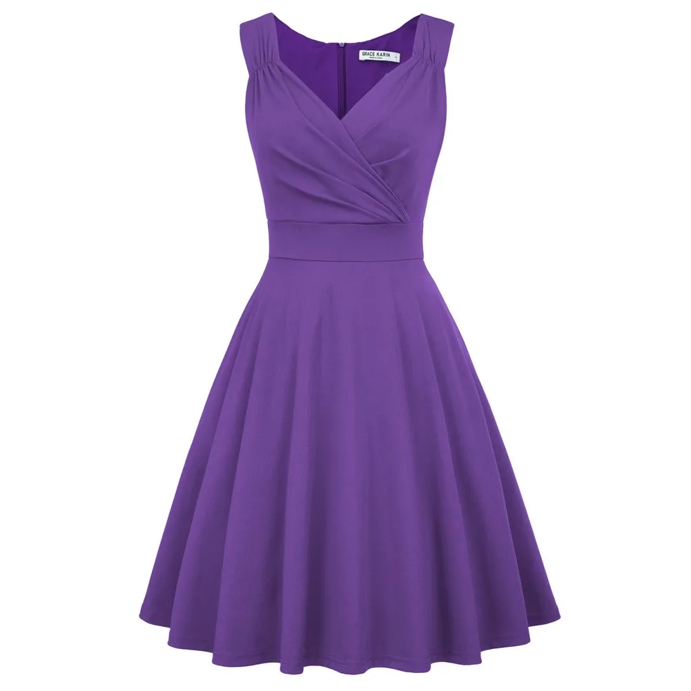 GRACE KARIN Women's Sleeveless Wrap V-Neck A-line Bridesmaid Cocktail Party  Dress