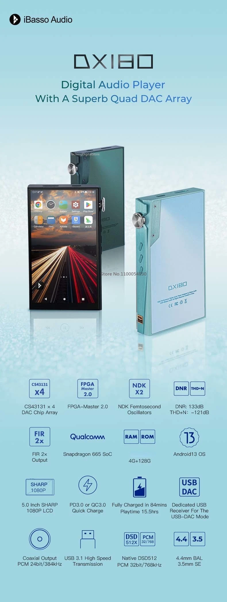 Original iBasso DX180 Music Player 4GB+128GB HiFi Fever Lossless 