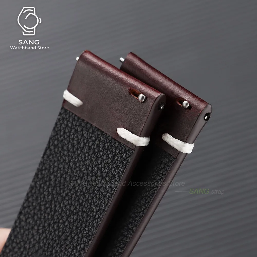 Vintage Cowhide Leather Watch Band with Butterfly Buckle - Quick Release Strap in Brown and Black