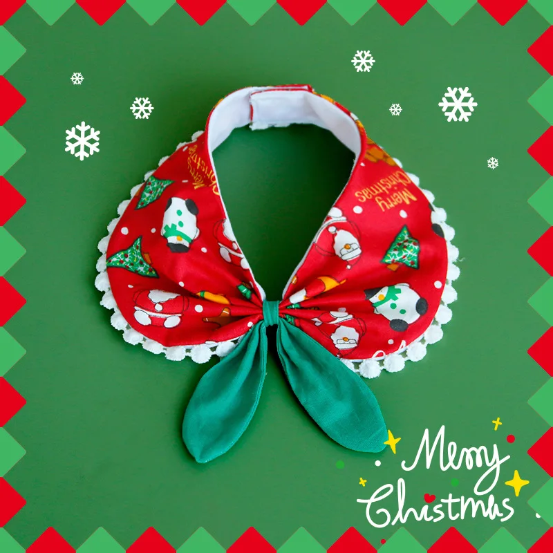 Pet Supplies Santa Claus Snowman Lace Bib Easy To Wear with Sticky Buckle Cartoon Pet Saliva Towel Bow Tie