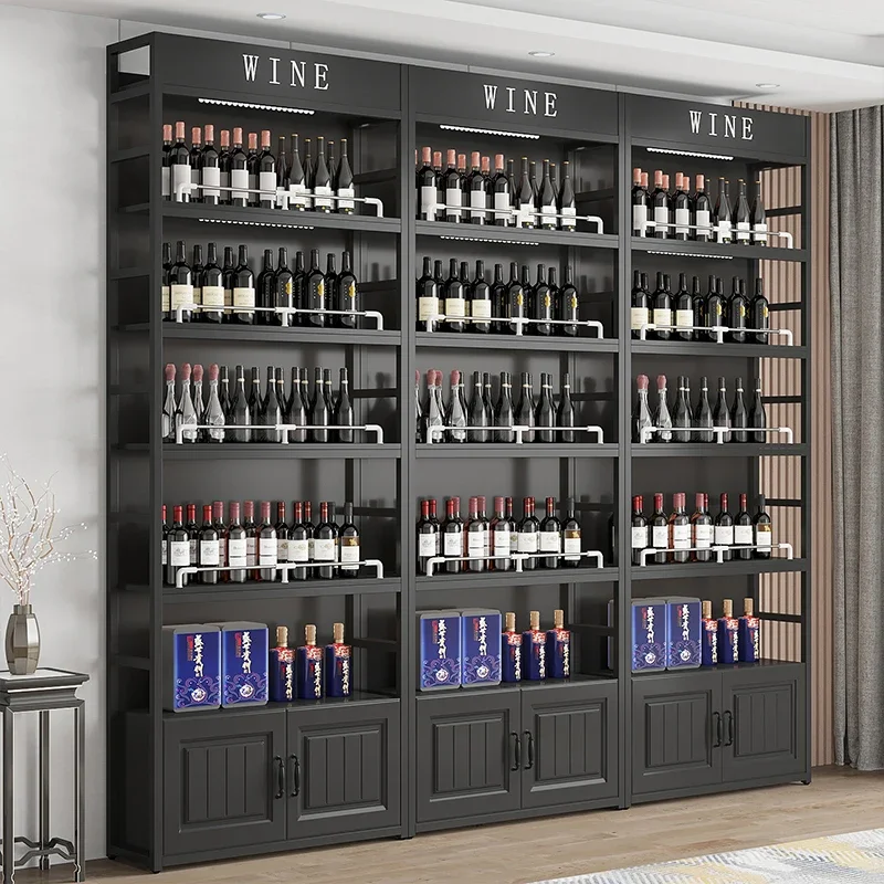 Antique Furniture Open Cabinets Elegant Vintage Wine Stands Refrigerator Rack Portable Bar Room Liquor Metal Storage Cabinet