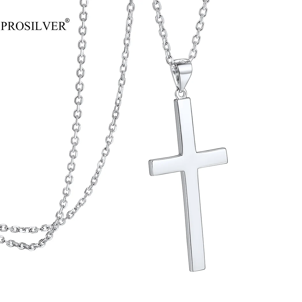 

PROSILVER Gold/Silver Cross Necklace Pendant Chain Religious Christian Gift 925 Sterling Silver for Women Men