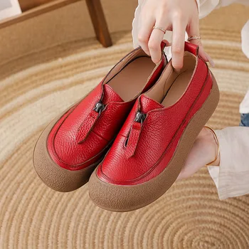 Top quality front zip red loafers woman slip-on geunine leather shoes designer womens oxford sneakers plus size female shoe 1