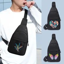 

Chest Bag for Men Fashion Crossbody Shoulder Bags Trendy New Feather Print Female Multi-function Clutches Sling Bag Chest Pack