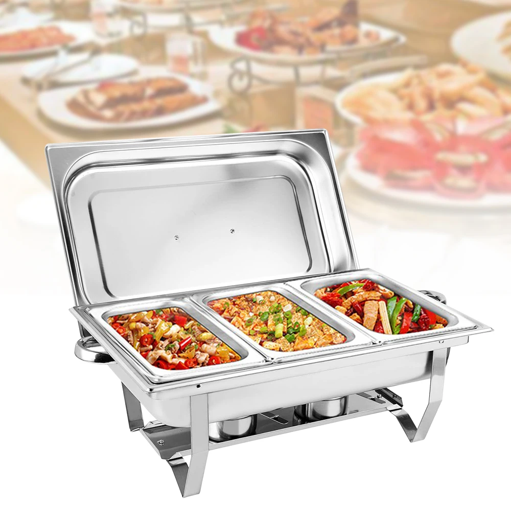 

3*3L Chafing Dish Buffet Set Stainless Steel Food Warmer Rectangular Catering Chafer Foldable Frame with Water Pan Food Pan Tray