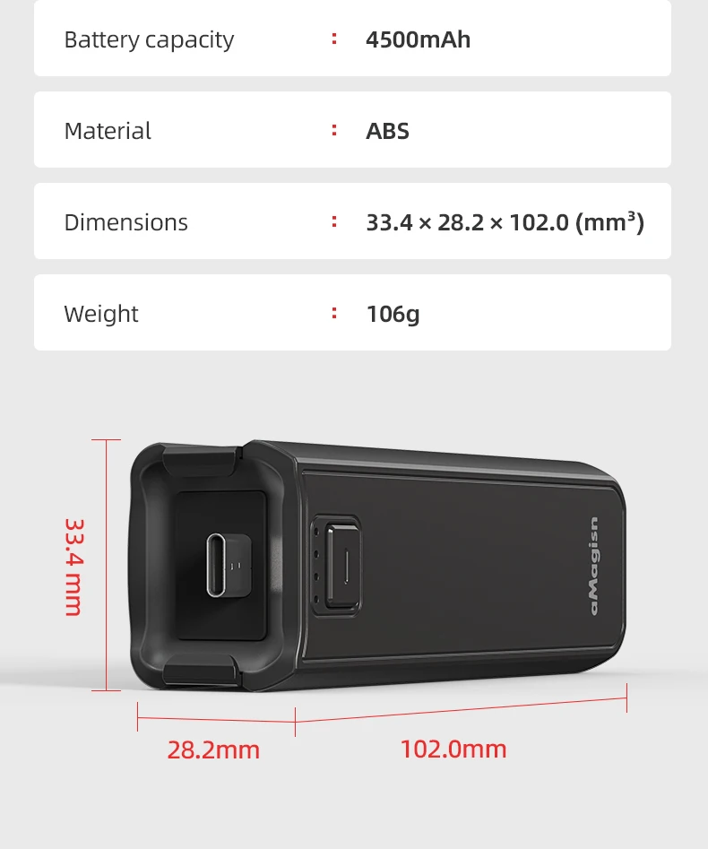 aMagisn Battery Handle for DJI Osmo Pocket3 4500mAh Handheld Charging Safe and S