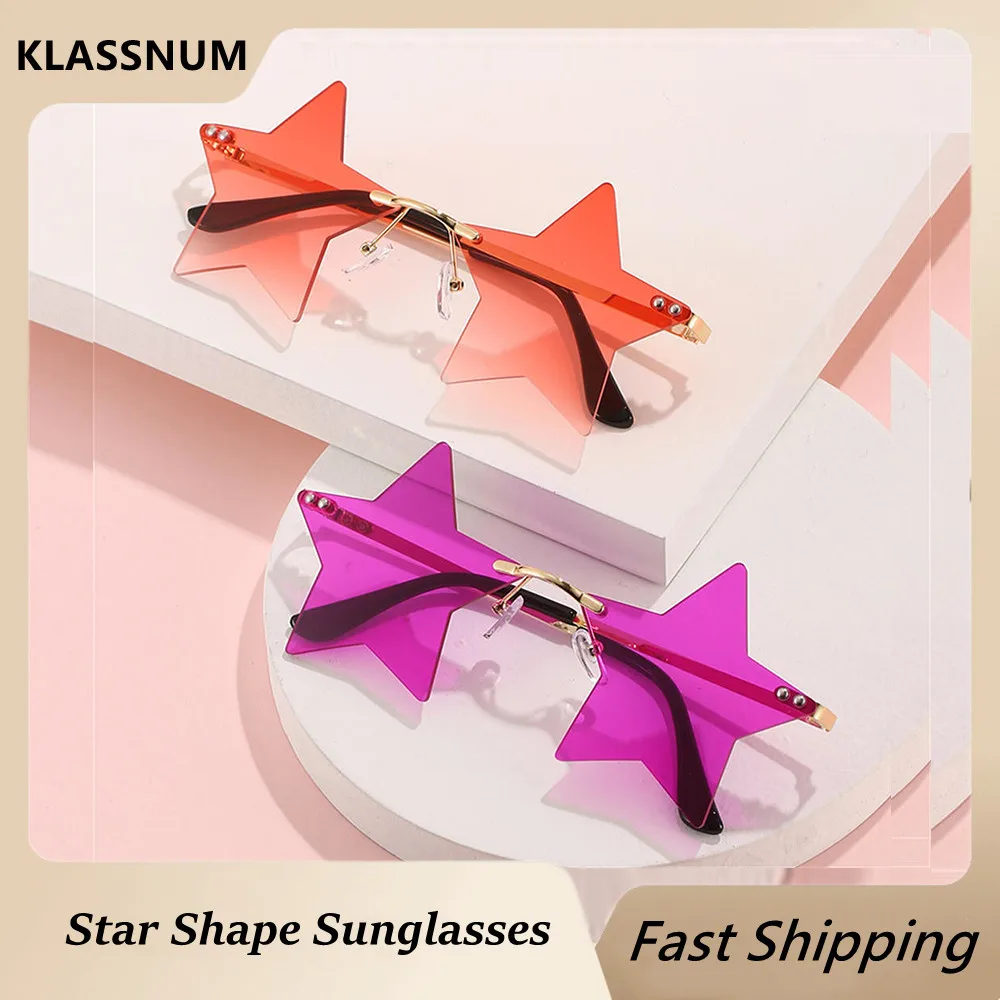 

KLASSNUM Rimless Star Shape Sunglasses Trendy Sun Glasses Party Glasses Funny Pentagram Eyewear Christmas Decoration Eyeglasses
