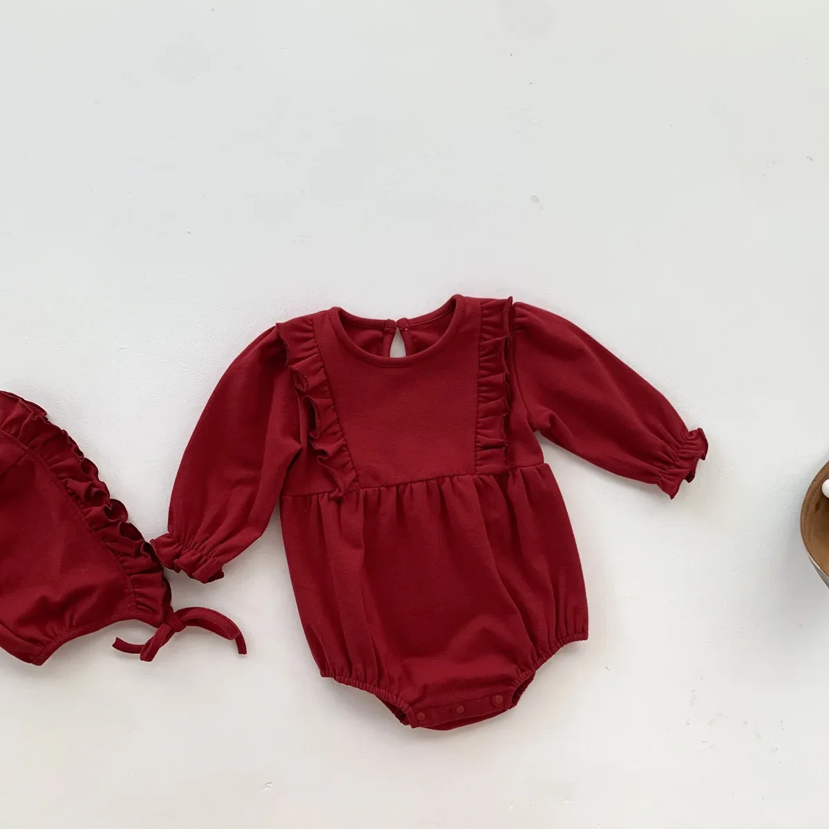 Baby Pure Color Court Style Bodysuit Spring Autumn Outfit for Crawling Boys Girls Newborn One Year Old Outdoor Clothes