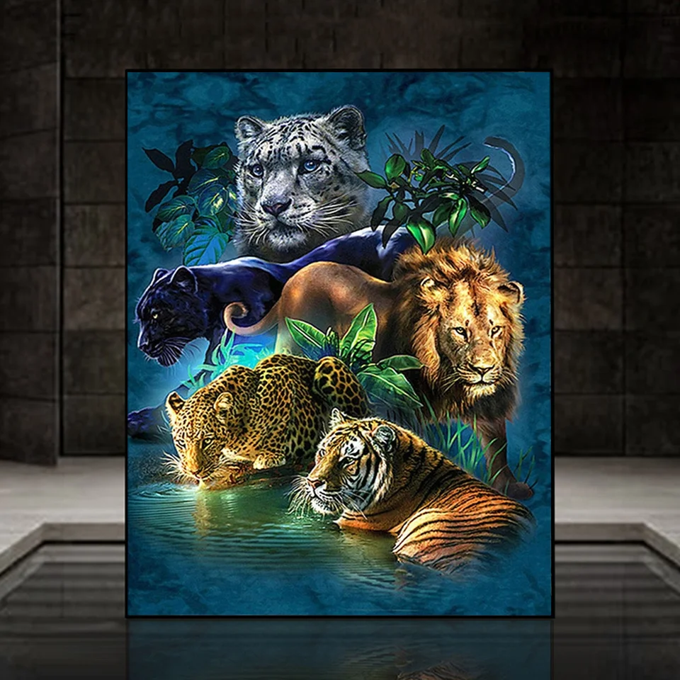 5D Diamond Painting Forest Tiger Leopard Lion Diamond Mosaic