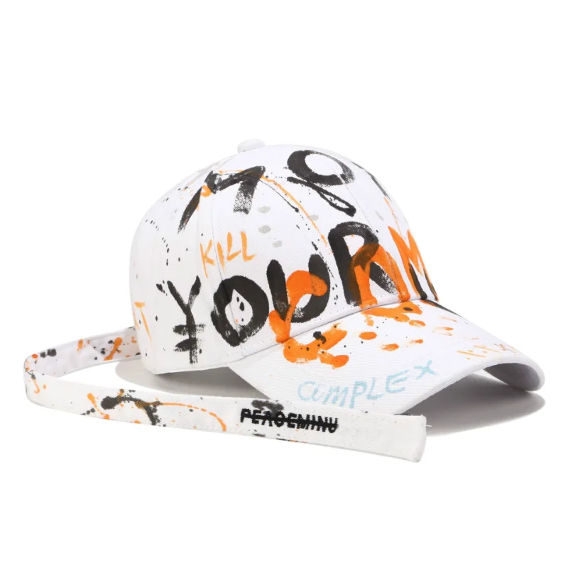 

Hand Painted Baseball Cap Men Rapper Hip Hop Hat Women Snapback with Long Belt Gorras Got7
