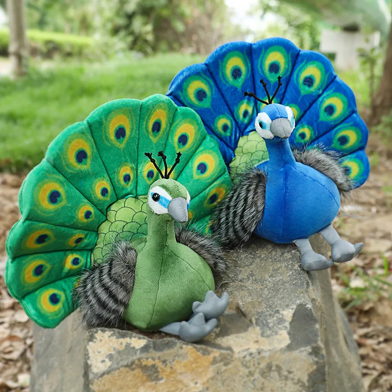 30cm Simulation Peacock Plush Toy Stuffed Animals Blue Green Peacock