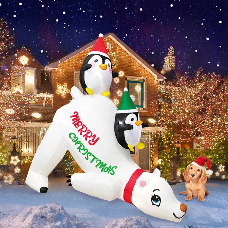 thumbnail image 1 of Nuevo árbol de Navidad de Papá Noel con oso polar, decoración inflable para el hogar, exterior, muñeco de nieve de Navidad, decoración para jardín, arco para fiesta, 1 of 5