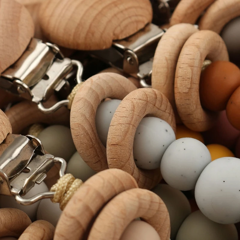 Baby Pacifier Chain Clip Nursing Teether Soother Holder Silicone Beads Chain Wooden Clip DIY Dummy Nipple Holder Leash pacifier clip,pacifier chain