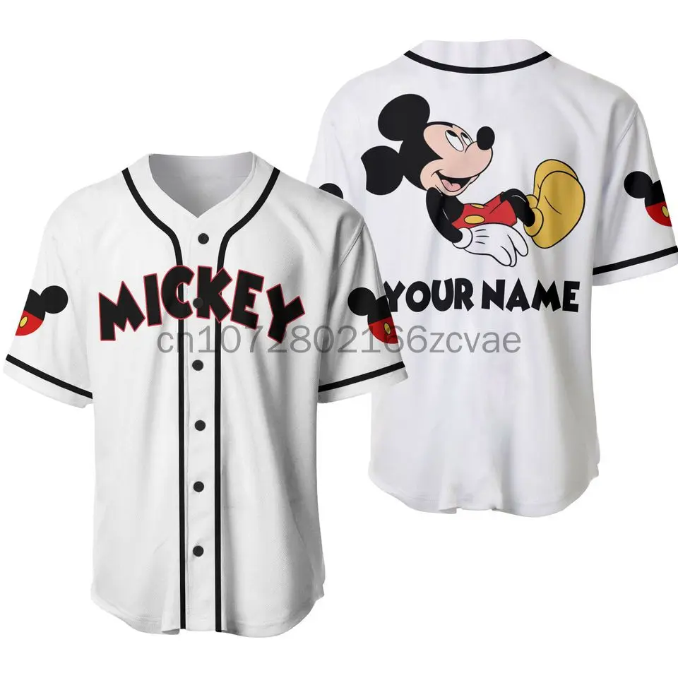 

Disney Baseball Mickey customized Baseball Jersey Cartoon Print Baseball Jersey Shirts Outdoor Sports Casual Men Women Kids Tops
