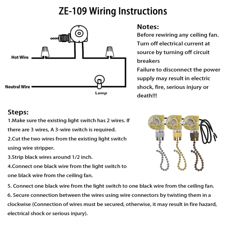 Interruptor de luz de ventilador de techo Zing Ear ZE-109, interruptor de luz de dos cables con cables de tracción de luz para ventiladores de techo, lámparas, 2 piezas, bronce