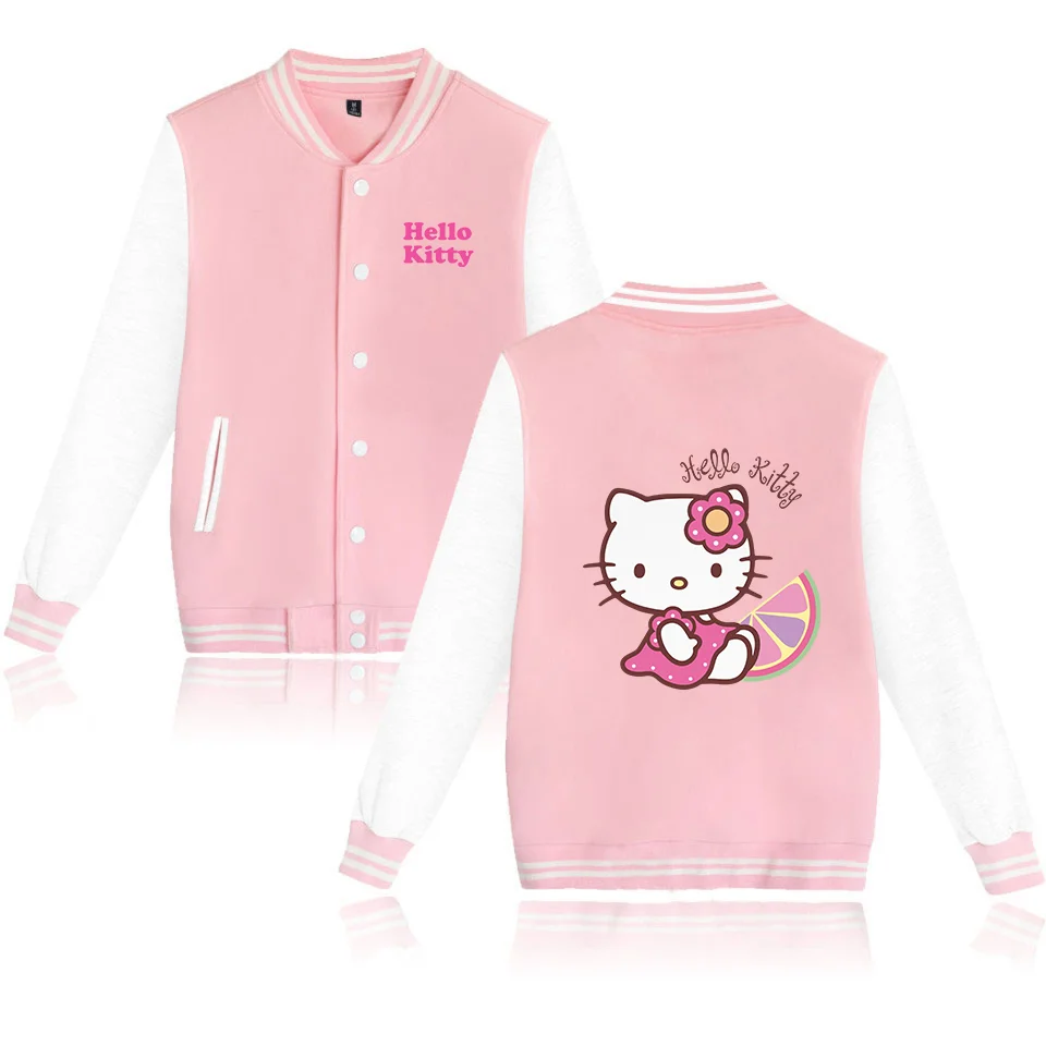 thumbnail image 1 of Chaqueta bomber de Hello Kitty para mujer y hombre, chaqueta de béisbol de otoño, abrigo de estudiante, ropa de calle, chaqueta bomber de estilo universitario de estilo Harajuku, 1 of 4