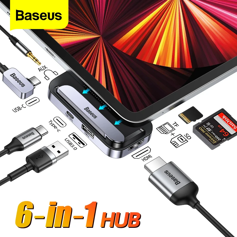 【新品】Baseus iPad Pro USB C ハブ 6in1 4K