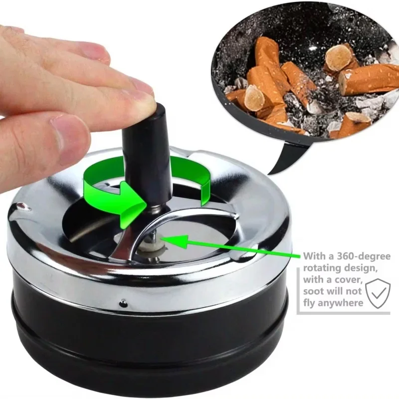 Metal Ashtray Round Rotating Self-Clearing Smokeless for Office Men metal ashtray cigarettes ashtray
