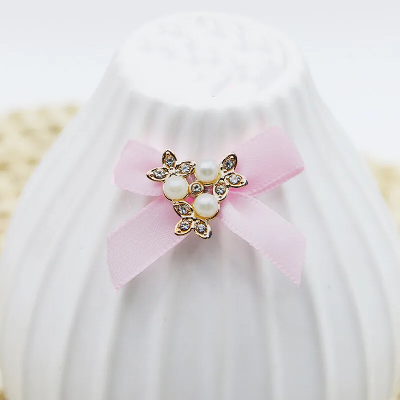 (15pcs/pack)3*4.5cm Pearl Inlaid Zircon Bow Holiday Party Decoration Clothing Sewing Accessories Children's Hair Circle DIY