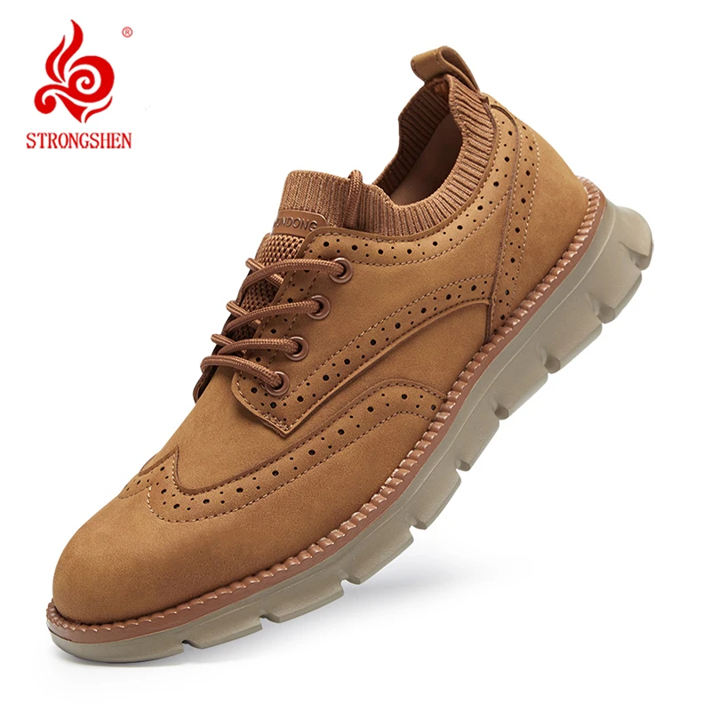 STRONGSHEN Handmade Men Wingtip Oxford Shoes Leather Casual Fashion Brogue Dress Shoes Business Formal Shoes Men Mesh Loafers