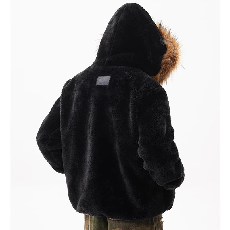 PFNW High Quality Fleece Hooded Quilted Padded Jackets Men's American High Street Warm Fur Collar Short Zipper Coat New CPG2408 2