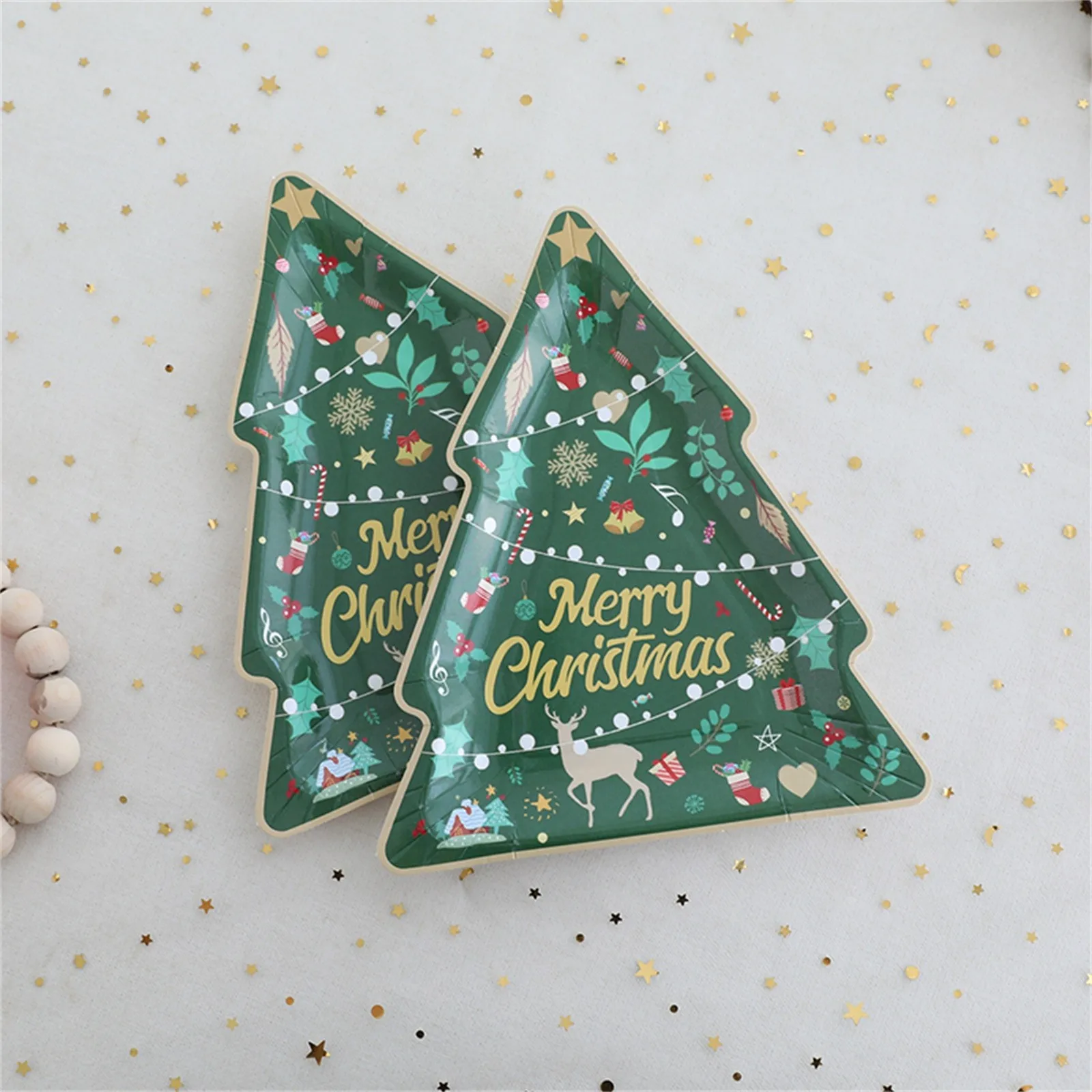 Christmas Table Decorations Christmas Disposable Tree Paper Plate Rectangular For Merry Party Supplies