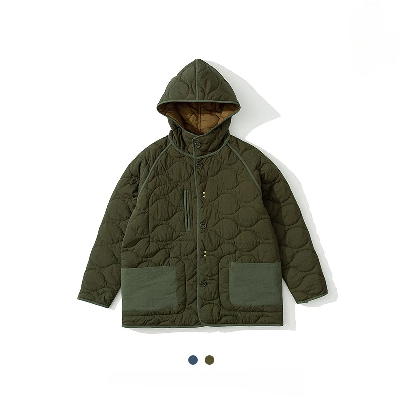 

Double Sided Hooded Coat Men's Solid Warm Quilted Cotton Loose Hoodise Windbreak Long Jacket Vintage Casual Fashion Coats Winter