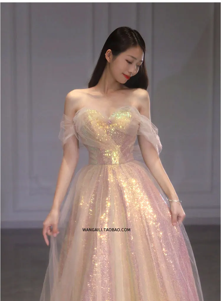 New Mesh High-waisted Slim-fitting Mermaid Toasting Evening Dress Fashionable Temperament One-shoulder Long Party Dresses Women