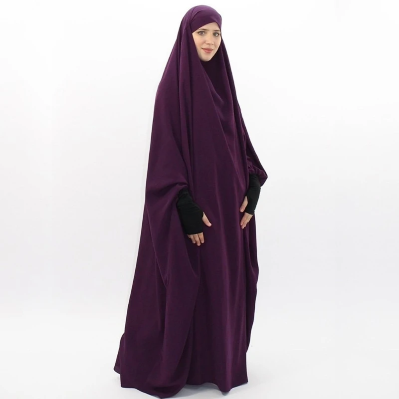 Women Muslim One-Piece Prayer Dress Full Cover Hooded Islamic Eid Jilbab Overhead Abaya Kaftan with Hijab Dubai Gown N7YE