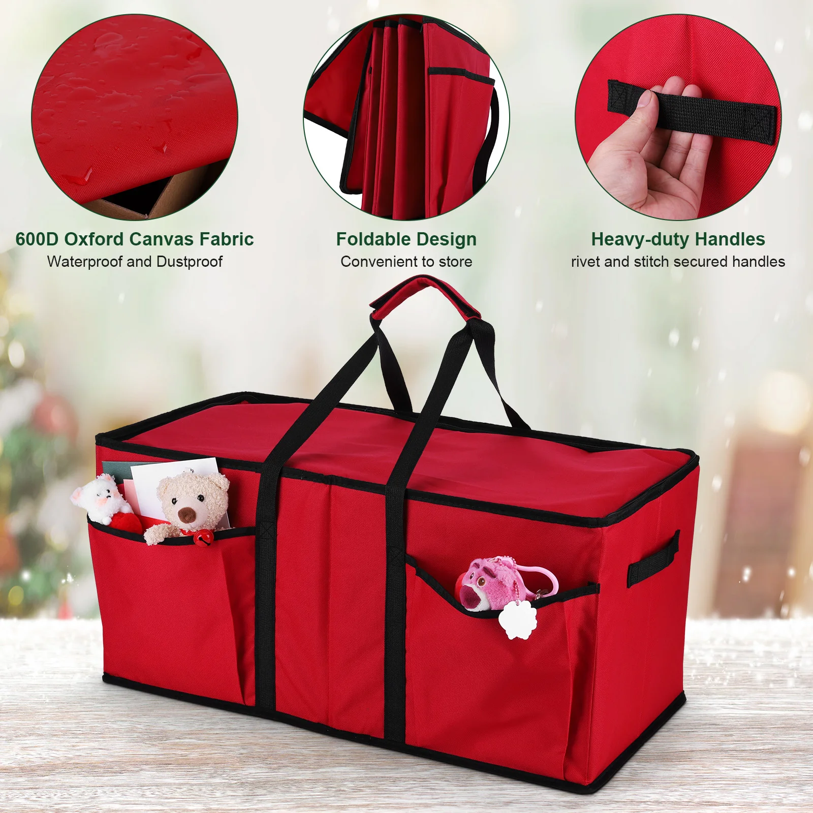 Red Oxford Christmas Ornaments Storage Box With 128 Compartment Christmas Decorations Container Bin Xmas Decor Storage Organizer